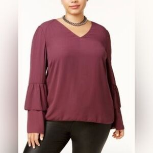 Seven7 Melissa McCarthy Women's Plum Blouse Tiered Sleeve Top Size 1X